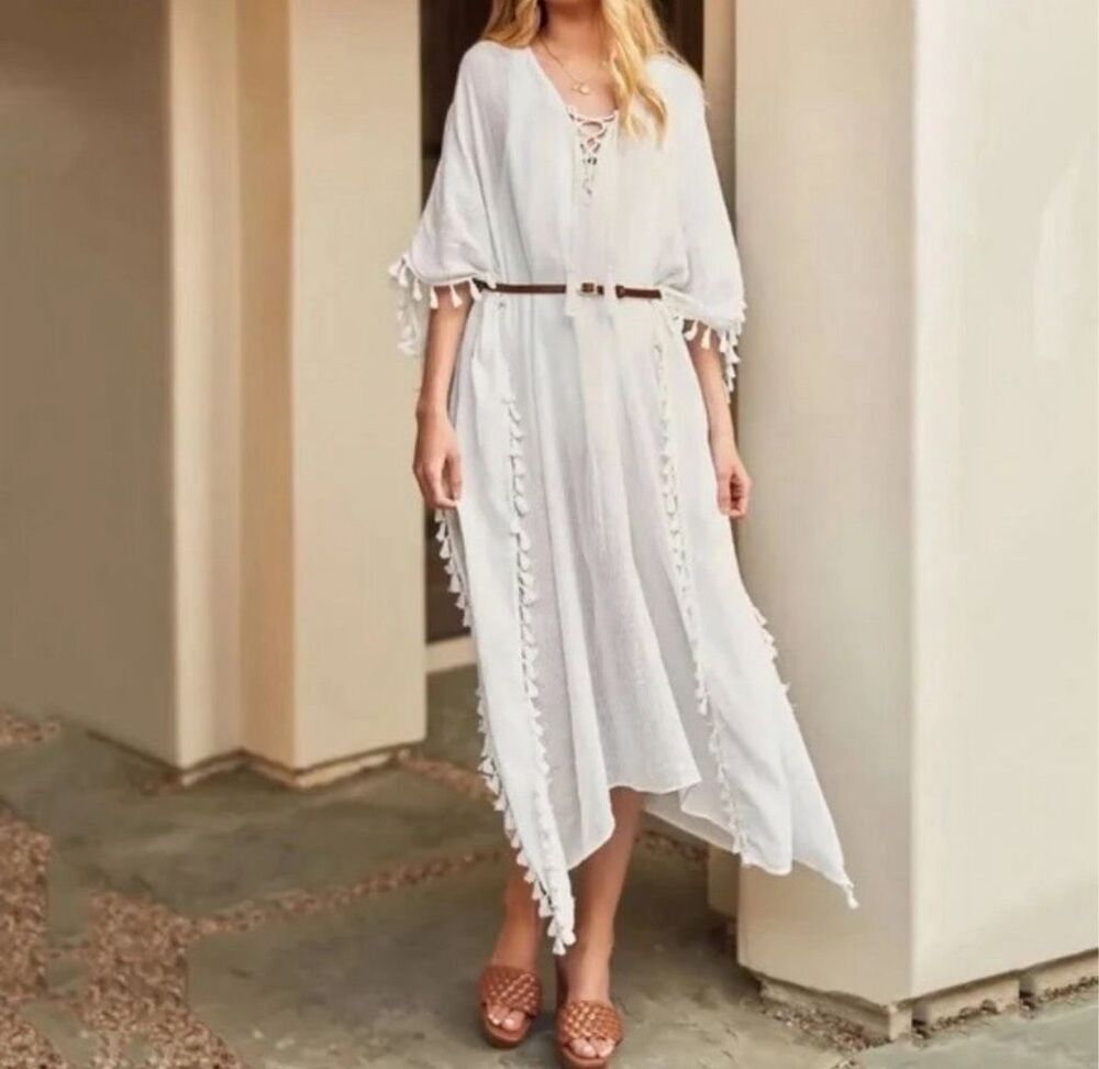 Walter Baker Acapulco Kaftan Ivory One Size Cotton Blend Nwt